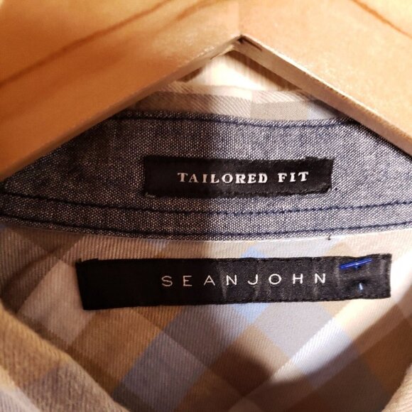 Sean Jean Mens Tailored Fit Plaid Blue Tan Flannel 2XL - Picture 4 of 6